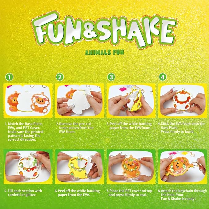 Shake-its Glitter Craft Kits for Kids, DIY Arts & Crafts with Keychains | Fun Shake Art Supplies, Animals & Flowers, Christmas Birthday Gifts for Girls & Boys Ages 4 5 6 7 8 9