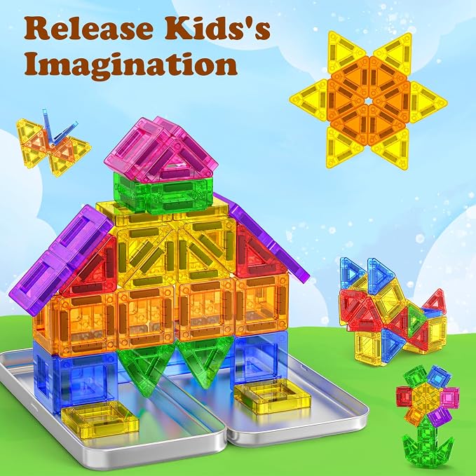 Mini Magnetic Tiles Travel Set Magnetic Tiles with Iron Box 42PCS | Magnet Building Blocks Travel Toys for Kids Ages 3+,Portable Magnet Toys Gifts for Toddlers Boys Girls Christmas Birthday