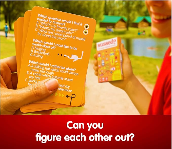 SUSSED The Wacky ‘What Would You Do’ Social Card Game - Simple Fun for Kids, Teens and Adults - Easy Family Travel Game for Road Trips - Ages 7 and Up - Orange Deck