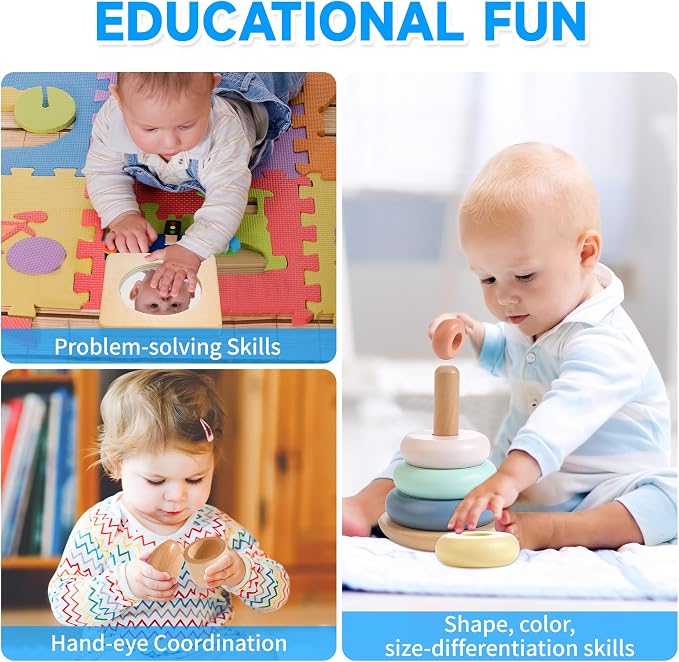 WOODMAM Montessori Toys for Babies 7-12 Months, 9 in 1 Educational Play Kit | Baby Toys 7-12 Months, Object Permanent Box, Stacking Cups, Mirror Puzzle, Ring Stacker, Baby Learning Toys, Baby Gifts