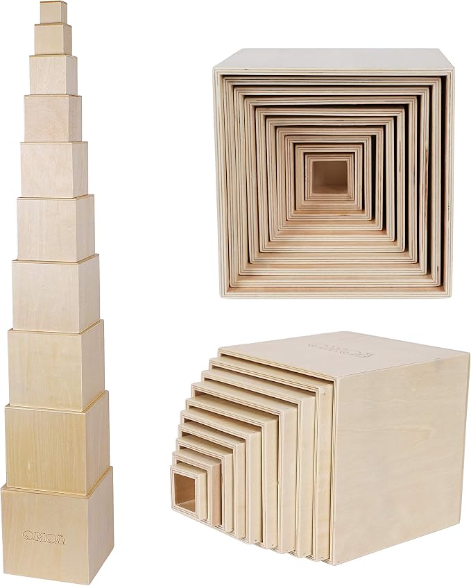 TOWO Wooden Stacking Boxes, Natural Wood Sorting Cups for Toddlers | Wooden stacking cubes support nesting, sorting and early learning; Montessori toy for toddlers age 2+