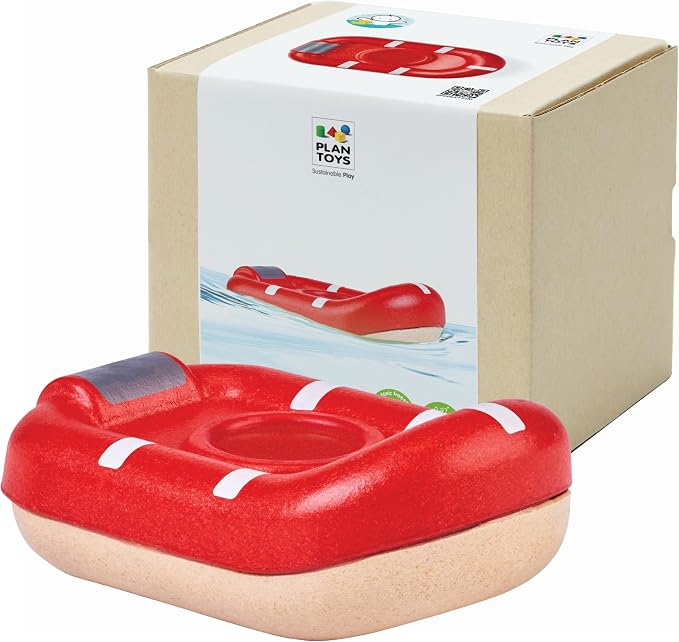 PlanToys® Wooden Whitewater Raft, Waterproof Kids Bath & Water Play Toy | wooden whitewater raft, waterproof bath water play, montessori imaginative coordination, sensory development, kids toy set