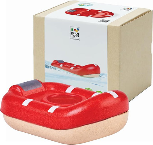 PlanToys® Wooden Whitewater Raft, Waterproof Kids Bath & Water Play Toy | wooden whitewater raft, waterproof bath water play, montessori imaginative coordination, sensory development, kids toy set