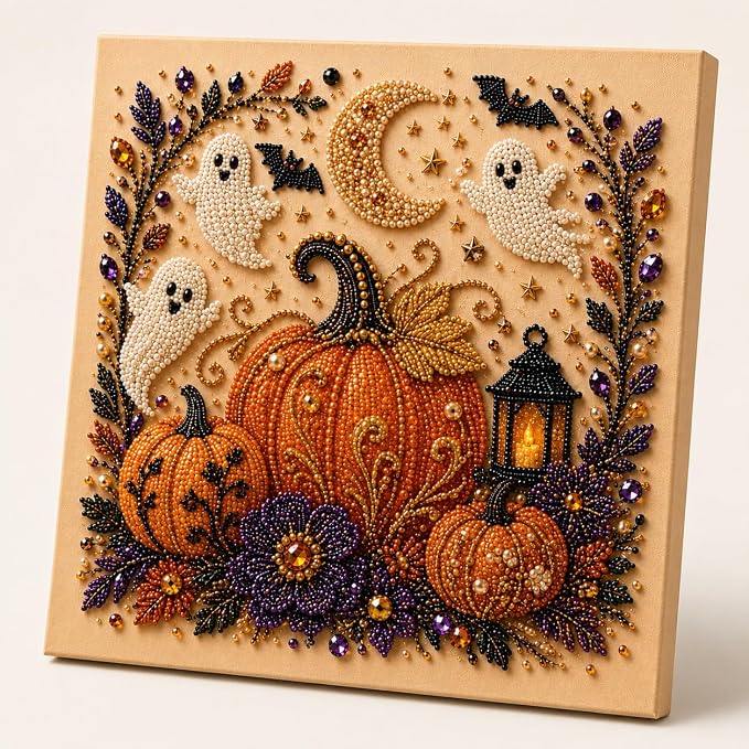 Halloween Pearl Art Kit for Adults, DIY Fall Craft (Pumpkin) | Create textured Halloween decor through a screen-free, beginner-friendly craft activity.