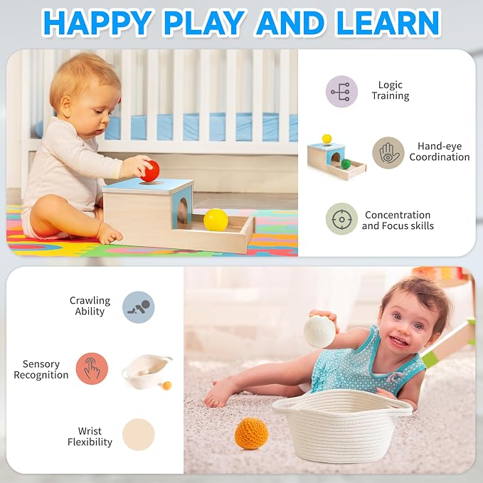 WOODMAM Montessori Toys for Babies 7-12 Months, 9 in 1 Educational Play Kit | Baby Toys 7-12 Months, Object Permanent Box, Stacking Cups, Mirror Puzzle, Ring Stacker, Baby Learning Toys, Baby Gifts