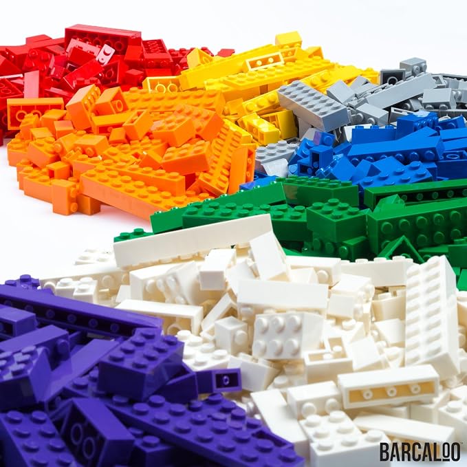 Barcaloo 1000 Piece Building Bricks Play Set, 10 Classic Colors Bulk Building Blocks, Generic Brick Building Parts, for Boys and Girls, Classic | Includes Wheels & Tires, Windows & Doors Pieces, Compatible with All Major Brands