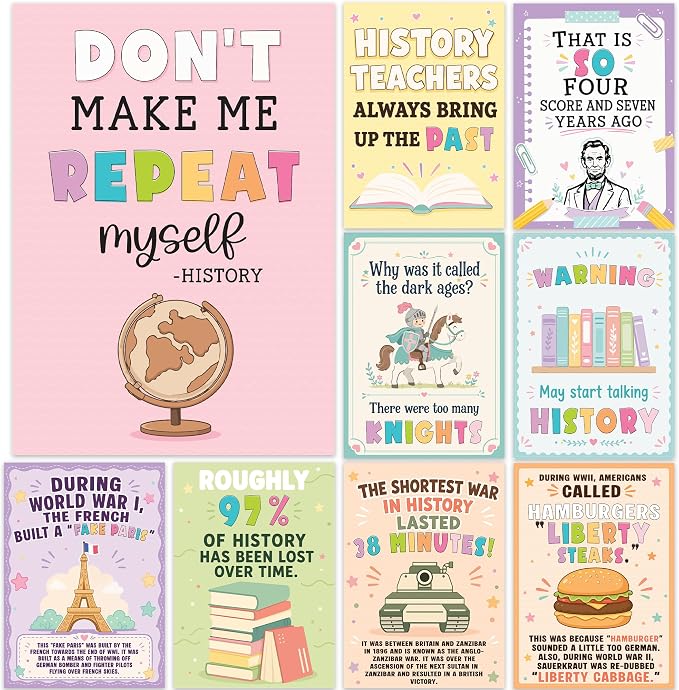 Funny History Posters Set of 9, History Classroom Decor, 10x14 Inch | history classroom decor social studies classroom decorations history posters social studies posters history posters