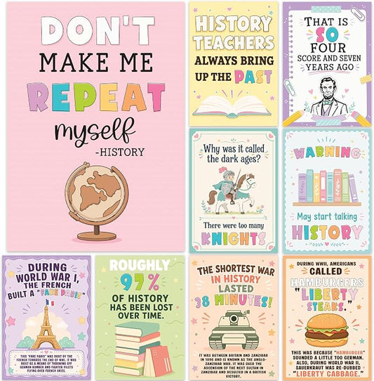 Funny History Posters Set of 9, History Classroom Decor, 10x14 Inch | history classroom decor social studies classroom decorations history posters social studies posters history posters