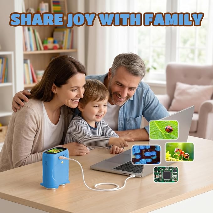 1000X Digital Microscope for Kid Handheld: 2-in-1 Telescope Portable STEM Toy - Birthday Gift for Boy Girl - Science Kits 10X Magnifying Glass for Age 3-8 8-12 USB Gadget Blue