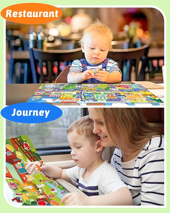 Benresive Reusable Sticker Book for Toddlers, Stickers for Kids, Travel Toy | Toddler Toys, Boys Girls Birthday Gifts, Airplane & Road Trip Essentials Kids, No Mess Waterproof Toddler Crafts Activities