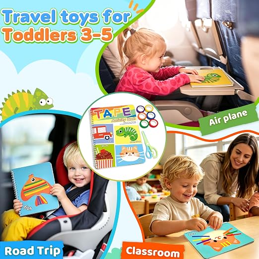 Tape Activity Books for Kids Ages 3-5, Airplane Travel Activities for Kid | Roadtrip Essential Preschool Learning Activity Preschool Classroom Must Have Supplies Quiet Toy Gifts for Toddlers Girls Boys