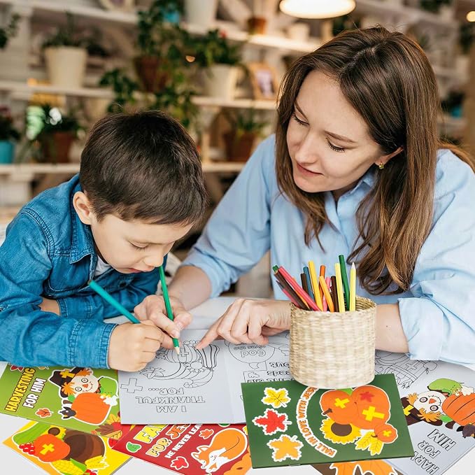 Dvbonike 48Pcs Fall Religious Coloring Books Bible DIY Color-in Pages | Drawing Booklet Bulk, Autumn Party Favor, Christian Activity, Sunday School Supplies, Classroom Rewards, Thanksgiving Gift