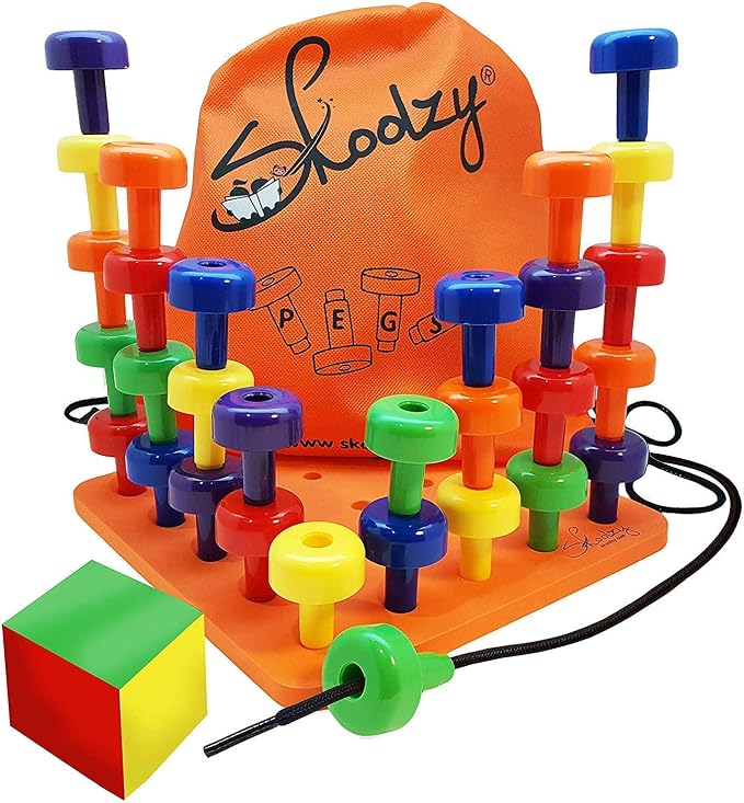 Skoolzy Color Sorting Toy - Peg Board Set and Shapes Puzzle - Educational Fine Motor Skills Toys for Kids