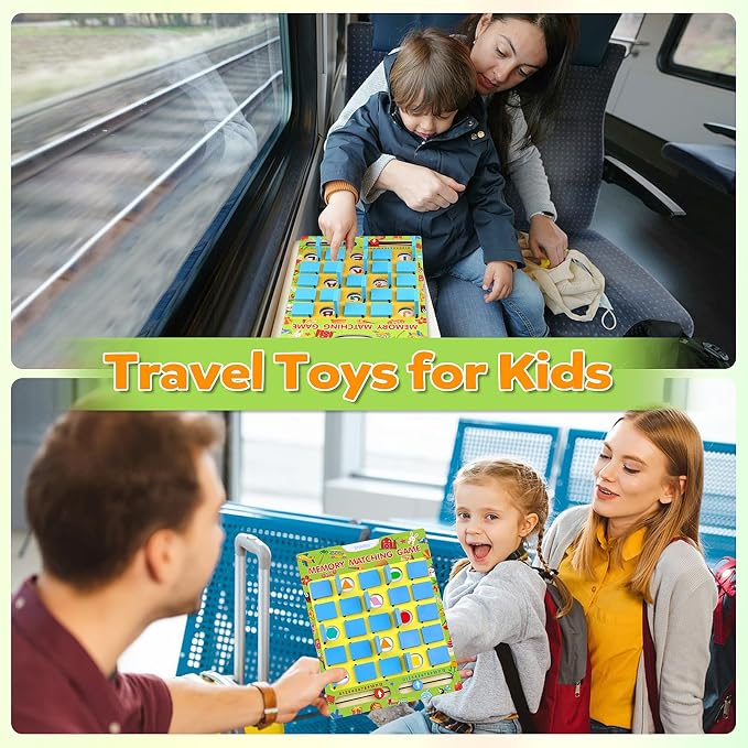 Vinlon Matching Memory Game for Kids Ages 4-8, Flip to Win Board Games Travel Toys Parlor Games for 3 4 5 6 7 8 Years Old, Road Trip Essentials, Airplane, Car Activity Easter Basket Stuffers