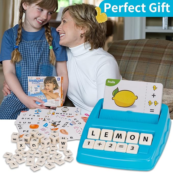 Educational Toys Learning Games for Kids 3-8, Matching Letter Spelling Early Math Game for Preschool& Kindergarten Kids Boys and Girls Light Blue ，Christmas Birthday gift for 4 5 6 7 boys girls
