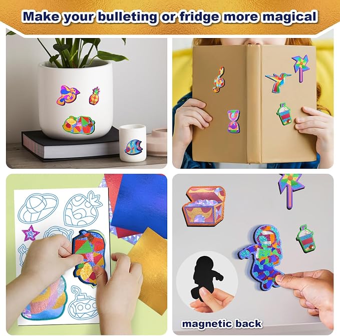 Yazhiji Foil Art Craft Kit for Kids Girls 4-8, No Mess DIY Magnet Art Set with Stickers, 150+ Foil Sheets, Creative Craft Activity Toy, Birthday Party Favor Gifts for Girls, Kids Art Supplies