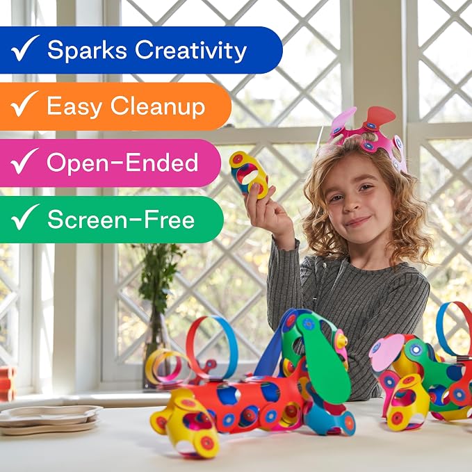 Clixo Itsy Pack, Fun Travel STEM Magnetic Toys (18 Pc, 4+, Pink/Yellow) | Compact open ended toys for screen-free play. Airplane activities and kids road trip games. Easy to clean magnetic STEM sets.
