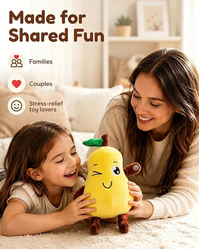 Touch Activated Musical Sensory Plush Toy, Ultra Soft Skin Trigger Sound | Interactive Stuffed Doll, Dual Mode, Early Educational Sensory Fruit Gift for Baby Kids Boys Girls All Ages (Yellow Pear)