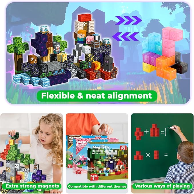 Magneverse 200 PCS 0.8in Magnetic Blocks - Magnet Toys for Kids, Magnetic Building Blocks Cubes, Stacking Magnets, School STEM Toys Birthday Gifts for Boys and Girls Age 3+ Years Old (Theme: Portal)