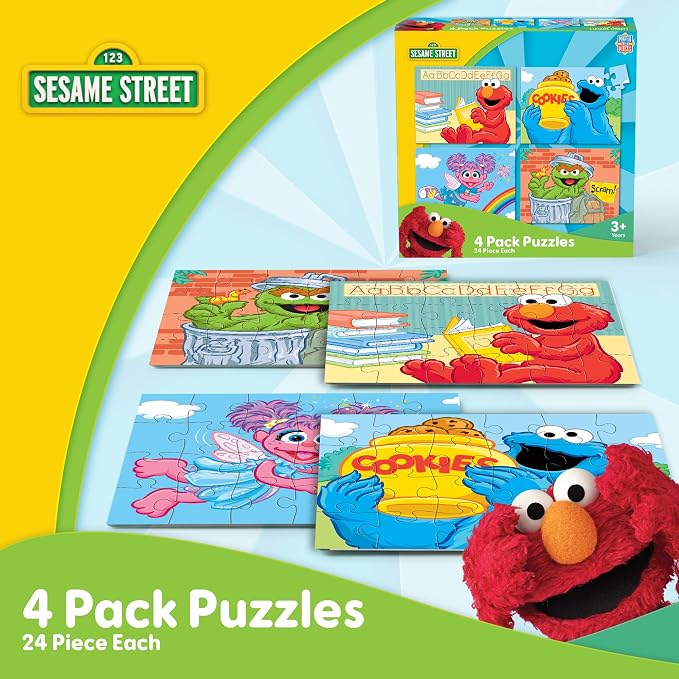 MasterPieces Puzzle Set - 4-Pack 24 Piece Jigsaw Puzzle for Kids - Sesame Street 4-Pack - 8"x10"