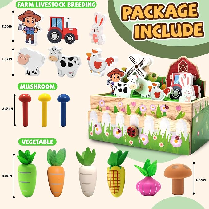 Montessori Toys for 18 Months+ | Wooden Animal Farm Kids Toys | Shape Sorting Educational Learning Fine Motor Skills |Birthday Gifts for Girl&Boy