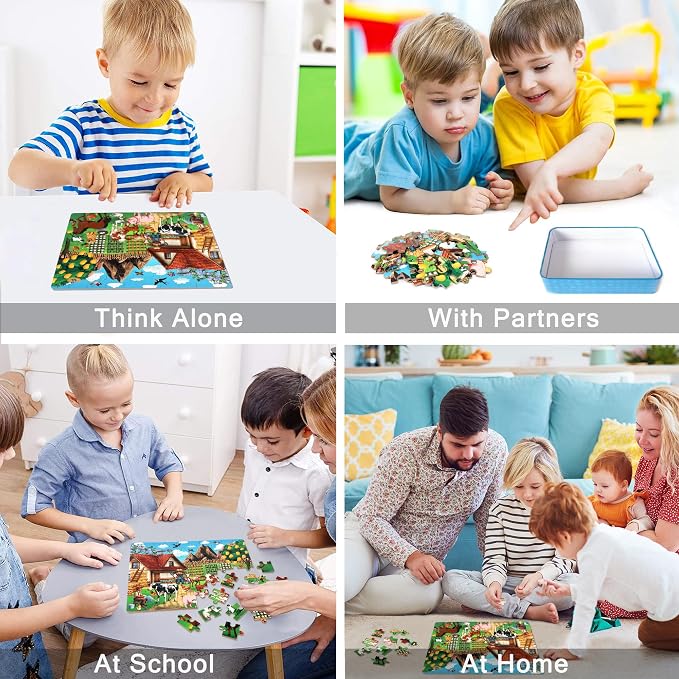 LELEMON Puzzles for Kids Ages 4-6,60 Piece Puzzles for Kids in a Metal Box | Farm Educational Jigsaw Puzzles Kids Puzzles,Childrens Puzzle Games Puzzle Toys for Girls and Boys