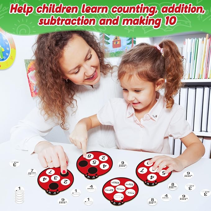 Kasfalci Number Games for Kids Toddlers,Ten Frame Set,Math Games,Math Manipulative,Addition & Subtraction Flash Cards,Ladybug Counting Toys,Matching Board Games,Preschool Classroom Must Haves