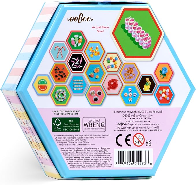 eeBoo Candy Memory & Matching Game, Ages 3+, 1-4 Players | Introduces sweets vocabulary. Sharpens recognition, concentration & memory skills. Includes 36 hexagonal tiles, 18 pairs