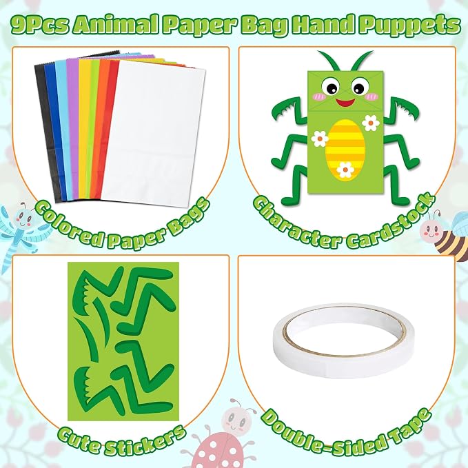 WATINC Hand Puppet Making Kit, Paper Sock Puppet Toys for Kids (Insects) | 9 Styles, Make Your Own Storytelling & Role Play Crafts, Creative Group Activity, Party Favors & Gifts for Kids Ages 4-8