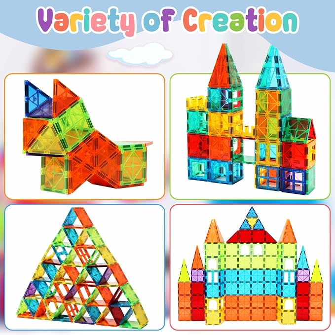 OugerToy 64 PCS Magnetic Building Tiles for Kids Ages 3-9 | Educational Magnetic Stacking Blocks for Boys Girls, Magnets Construction Toys,Stem Preschool Kindergarten Learning Toys