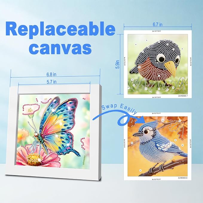 DOZEEZOP 12-Pack Small Diamond Art Kits for Kids 6-12, Sky-Animals 7"x7" | 5D Diamond Painting, Partial Round & Special Drills, Desktop & Wall Decor, Beginner DIY Craft, Stress Relief Gift