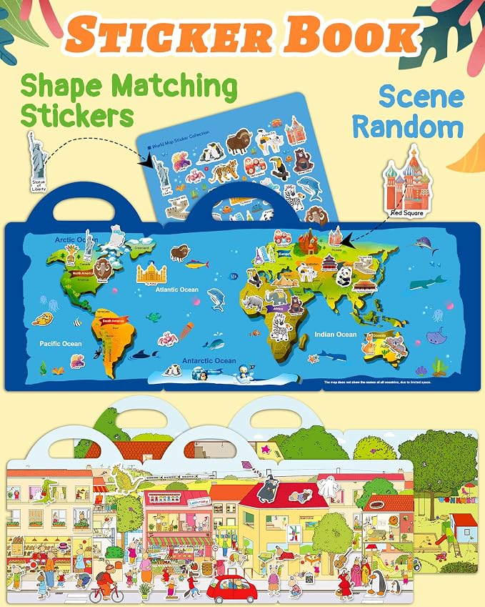 Benresive Reusable Sticker Book for Toddlers, Stickers for Kids, Travel Toy | Toddler Toys, Boys Girls Birthday Gifts, Airplane & Road Trip Essentials Kids, No Mess Waterproof Toddler Crafts Activities