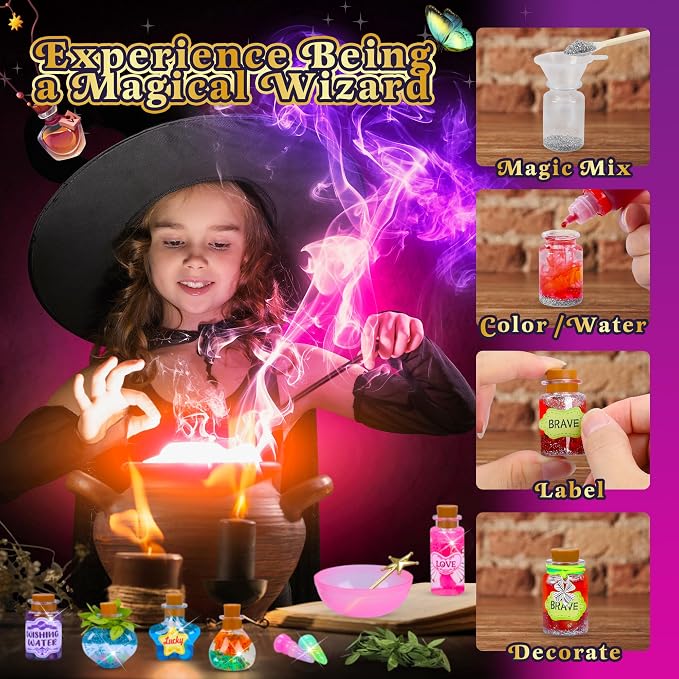 CARTELL Fairy Magic Potions Kit for Kids, Potions Craft Kit Age 6-10 | 26 DIY Mixed Wizard Potion Bottles, Mystery Potions Kit, Christmas Decorations Gifts for 6 7 8 9 10+ Year Old Girls Boys