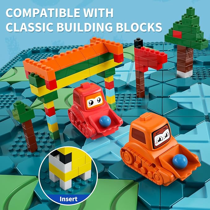 Kids Toys STEM Board Games - Large Size Logical Road Builder Educational Brain Teasers Puzzles Toys, Preschool Learning Montessori Big Board Maze Birthday Gifts Kids Boys Girls Age 4-8 Year Old | Royal Blue logic board: 14 tracks, 2 start/end, 2 windup...