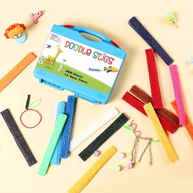 CALPALMY (800 PCS Wax Sticks for Kids, Bendable Wax Yarn Sticks - 13 Neon Colors Doodle Stigs Travel Kit - DIY Crafts and Home Partty, School Project Supplies; Great Sensory Fidget Toy for Kids