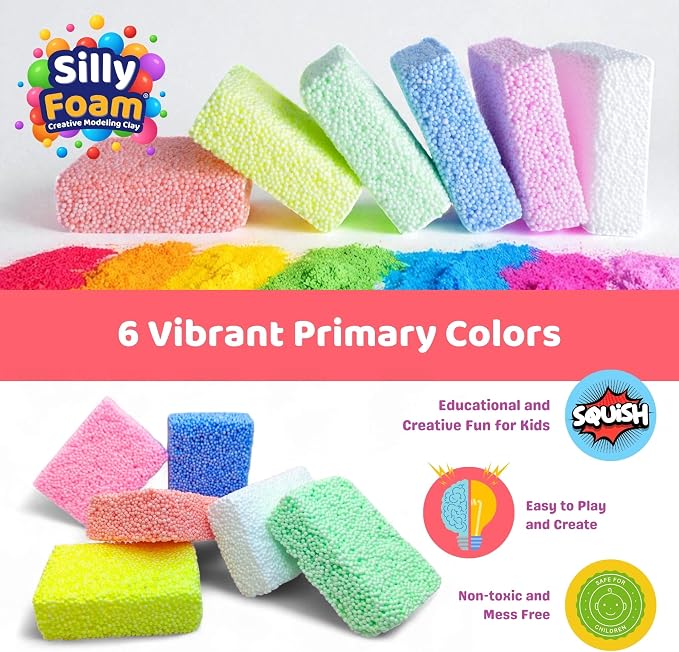Silly Foam, Creative Modeling Foam Beads, 1-Pack of 6 Neon Pastel Colors, Perfect for Preschool and Kids, Arts & Crafts, Sensory Play, STEM, Travel Toy, Easter Basket Stuffers, Non-Toxic (Age 3+)