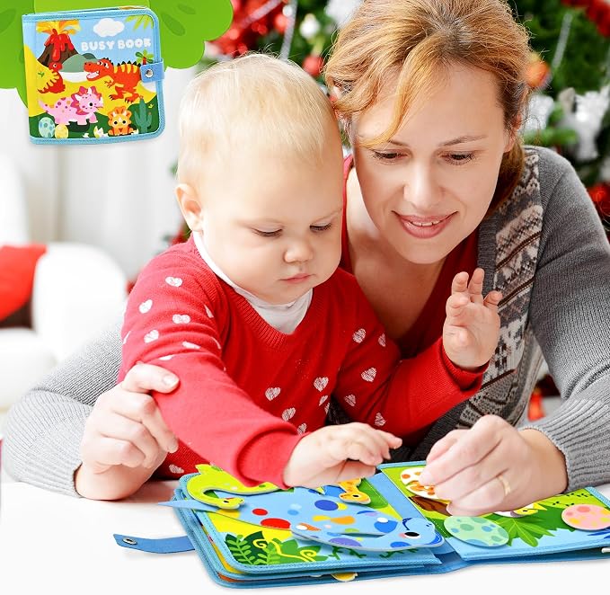 Dinosaur Educational Book for Toddlers 1-3, Montessori Quiet Toy & Busy Board for Kids, Travel Toys with Life Skills & Educational Games for Boys and Girls