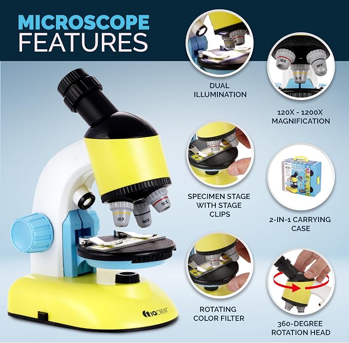 AmScope M44-KT-WM 200X Compound Starter Microscope Kit w/Dual | 100X-1200X Magnification Range Compound Biological Microscope Built-In LED Illumination Built-In Condenser