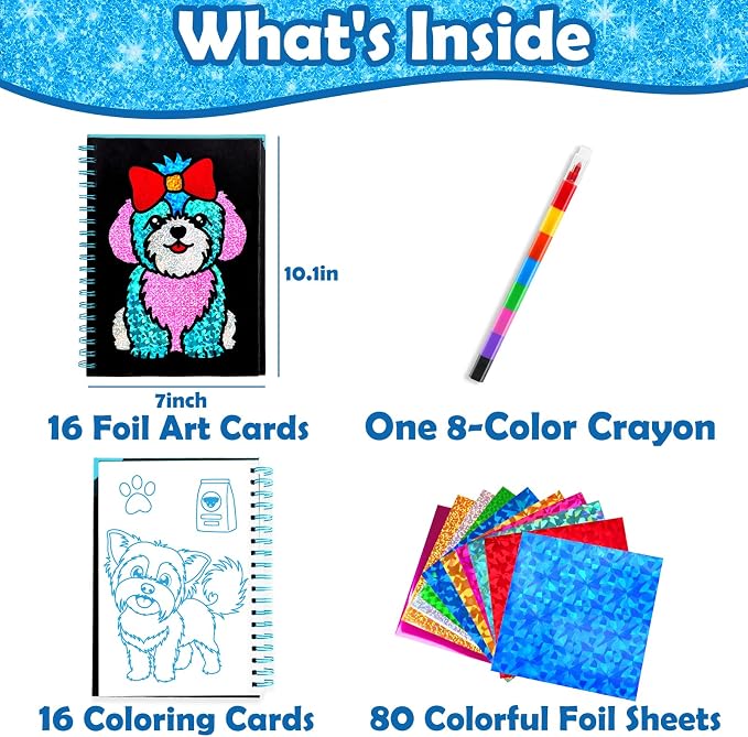 FUNNYB&G Foil Art Craft Kit for Kids, Sparkly Birthday Gift Toy for Kids | No Mess, Kids Ages 4-10 Create Sparkling Artwork, A Creative Gift for Birthdays, Holidays, Travel Activities,Screen-Free Fun