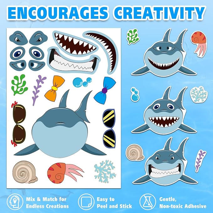 42 Ocean Animal Make-a-Face Sticker Sheets for Kids | Sea Creature Mix ’n Match Crafts for Party Favors & Classroom Activities