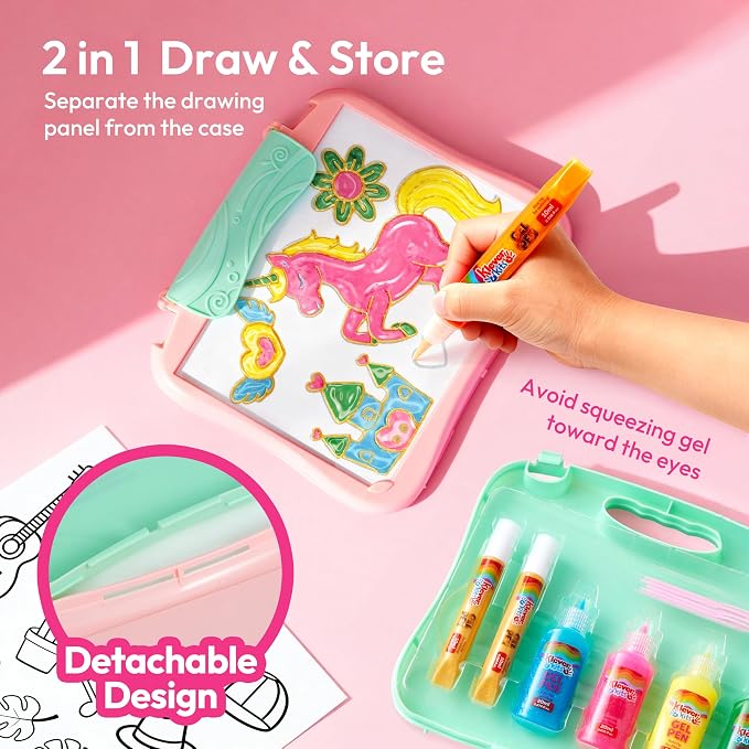 JOVA Klever Kits Gel Art Drawing Board- Window Craft and Stickers, Arts and Crafts for Kids 6 7 8 9 10, Window Clings Making Kits with 2 Tracing Pens and Storage Case, Educational Gifts for Kids
