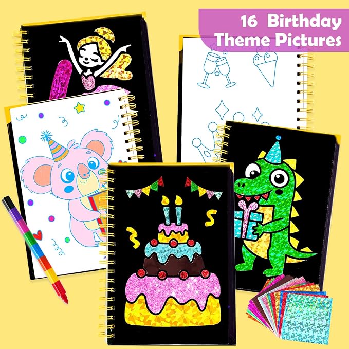 FUNNYB&G Foil Art Craft Kit for Kids, Sparkly Birthday Gift Toy for Kids | No Mess, Kids Ages 4-10 Create Sparkling Artwork, A Creative Gift for Birthdays, Holidays, Travel Activities,Screen-Free Fun