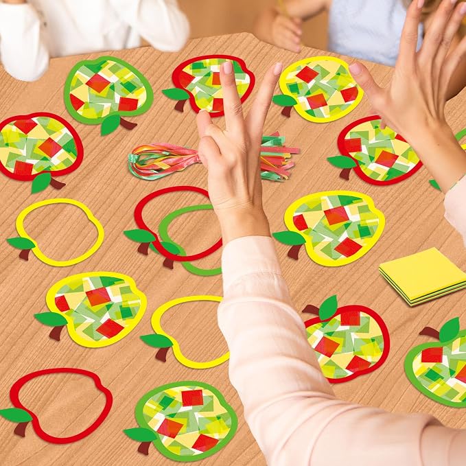 Qyeahkj 36 Set Fall Apple Suncatchers Crafts for Kids DIY Autumn Window Tissue Paper Craft Kit Hanging Decor for Back to School Home Activity Art Project Birthday Party Favor Gift