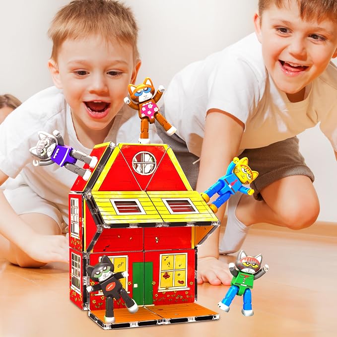 PicassoTiles 6pcs Pete the Cat Magnetic Figures Family Animal Action Character Toddler Toys Magnet Expansion Pack Building Blocks Add-on Educational STEM Learning Kit Construction Brain Tiles PTC01