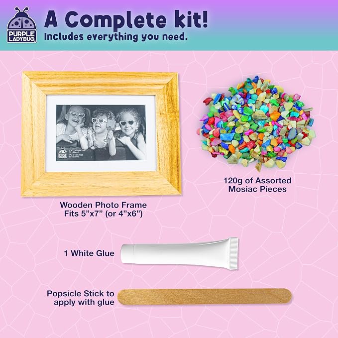 Mother of Pearl DIY Mosaic Photo Frame Craft Kit for Girls Ages 8-12 | Make-your-own Activity, Summer Projects, Tween Gift, 9 Year Old Birthday Present, Creative STEAM Activity
