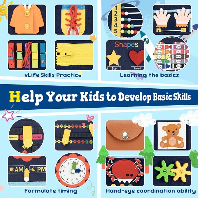 Montessori Busy Board & Busy Book for Toddlers with 20+ Learning Activities, Sensory Activity Toy for Fine Motor Skills, Montessori Learning Toy, Quiet Travel Toy for Airplane & Car, Birthday Gift