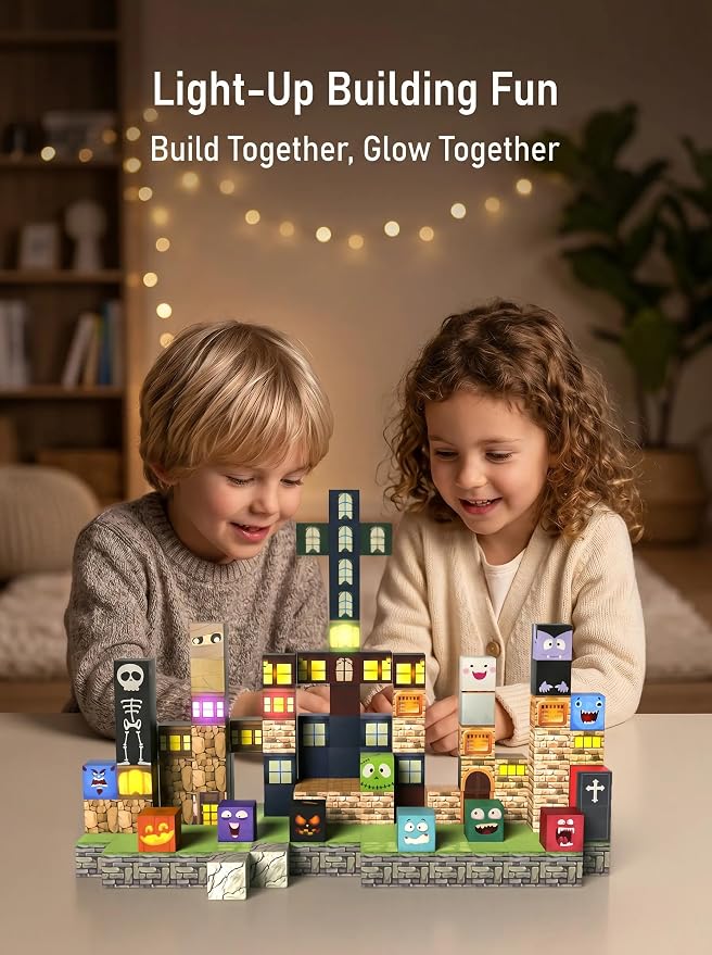 Veecafiodi 137PCS Magnetic Building Blocks with Lights, Magnetic Blocks Building Set for Kids Ages 4-8, STEM Building Toys for Boys Girls, Birthday Gift