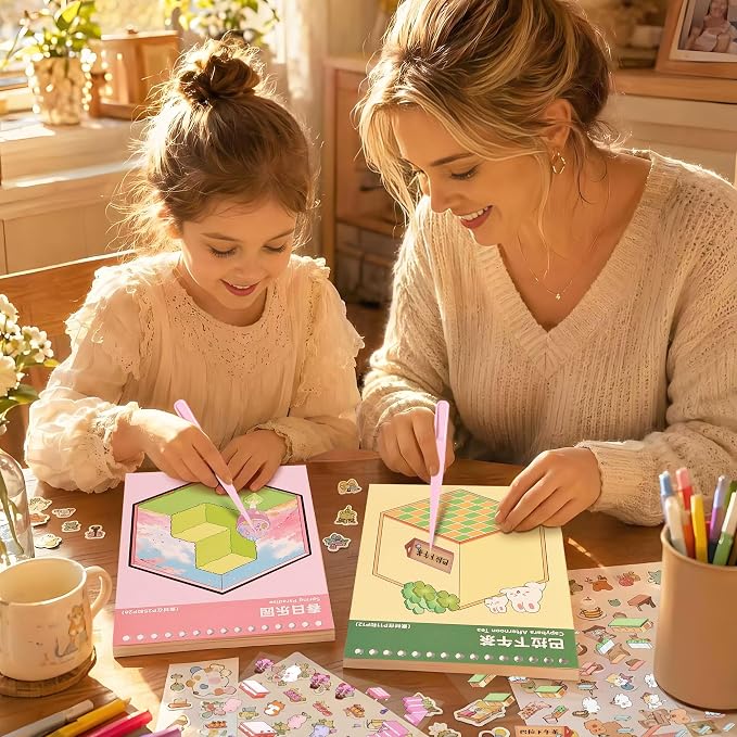 Scene Sticker – 20 Sets of DIY 3D House Scenes Cute Cartoon Stickers Kit for Kids & Adults – Fun Sticker Therapy Activity for Stress Relief, Crafts & Gifts (Purple-13 Scene)