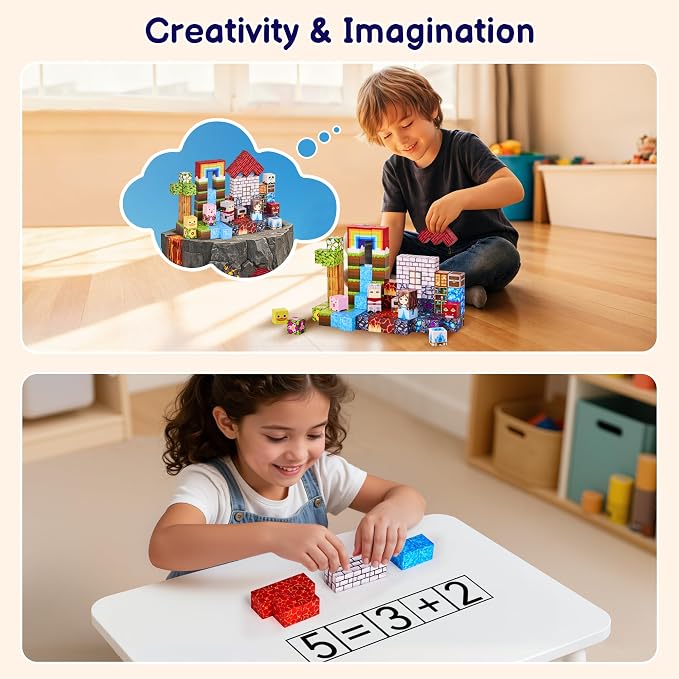 100PCS Magnetic Blocks, Magnetic Building Blocks Cubes Tiles for Kid | STEM Educational Stacking Magnets School Game Toys for Ages 3 4 5 6 7 8 9 10 11 Birthday Party Supplies Gift for Boy and Girl