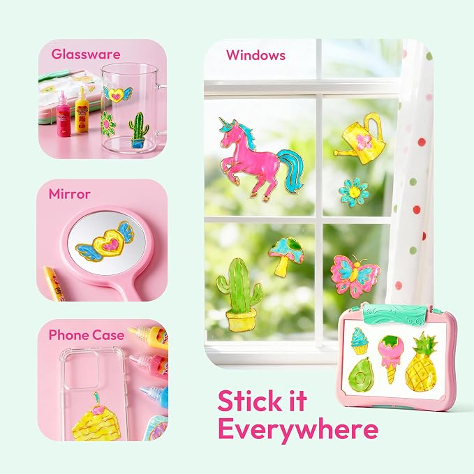 JOVA Klever Kits Gel Art Drawing Board- Window Craft and Stickers, Arts and Crafts for Kids 6 7 8 9 10, Window Clings Making Kits with 2 Tracing Pens and Storage Case, Educational Gifts for Kids